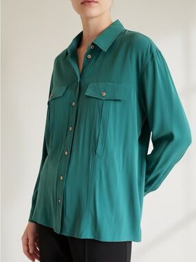 Women's Silk Button-Down Shirt with Front Pockets Quiet Luxury